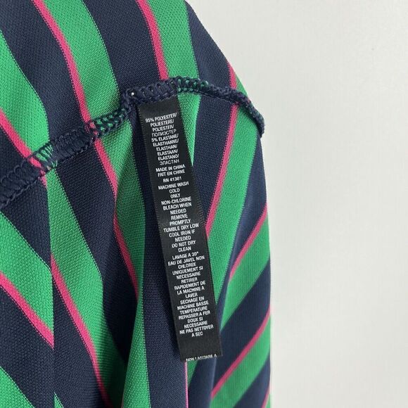 RLX Ralph Lauren Polo Shirt Size Medium Mens Navy Green Pink Golf Striped Wick - Picture 8 of 8